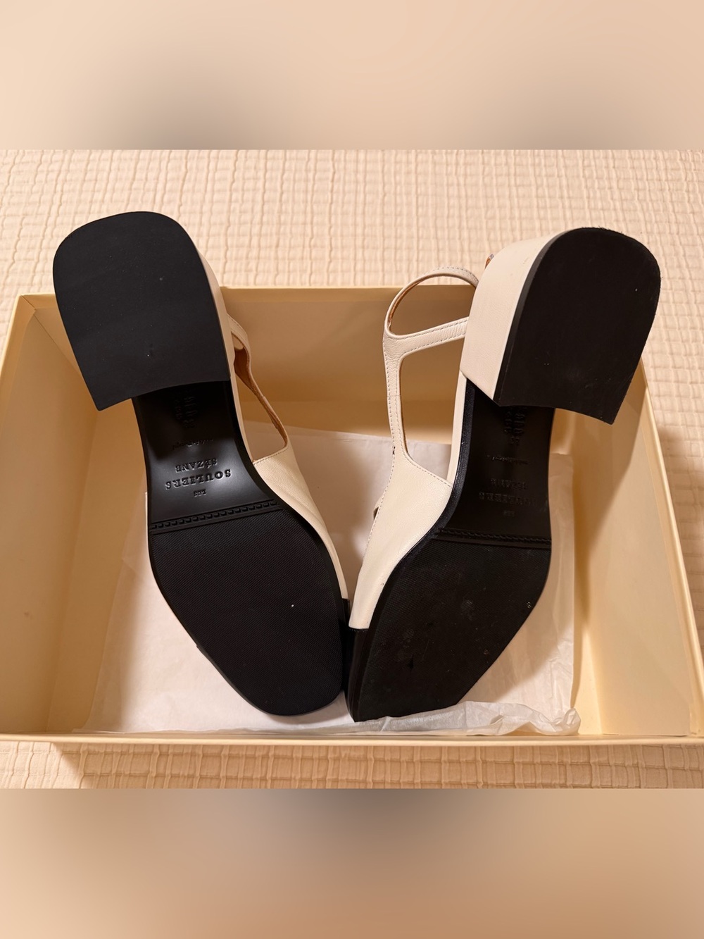 Sezane Cream Slingback Block Heels